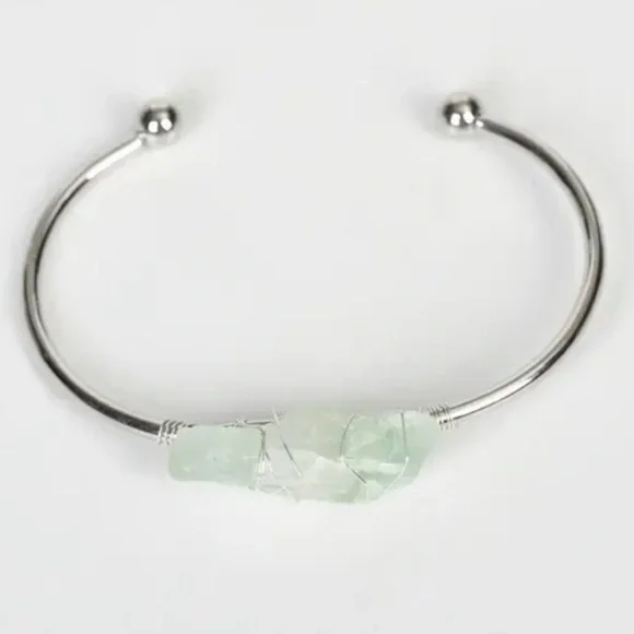 Fluorite Gemstone Crystal Silver Wire Wrapped Cuff Bangle Bracelet Jewelry - Picture 1 of 1